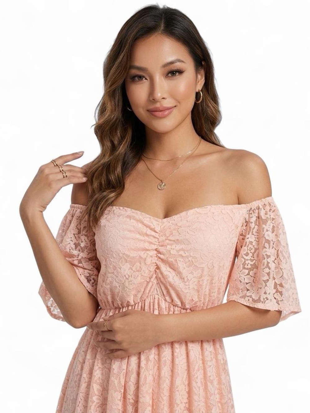 Blush Pink Lace Off Shoulder Maxi Dress Wedding Guest XL